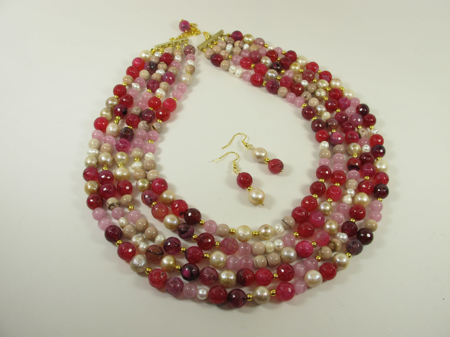 Chunky ruby red agate necklace, statement cranberry necklace, stone necklace heavy ruby stripped agate beads, agate garnet statement jew