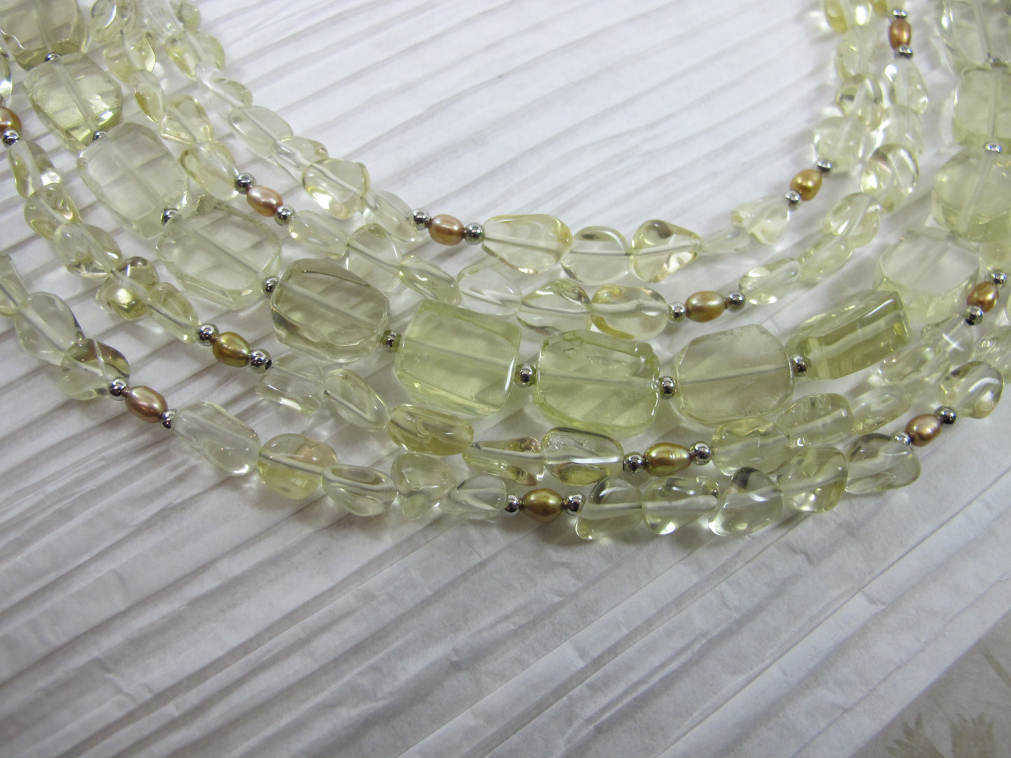 Natural lemon quartz and gold pearl necklace, statement yellow quartz necklace, chunky gemstone and pearls jewelry multistrand lemon quartz