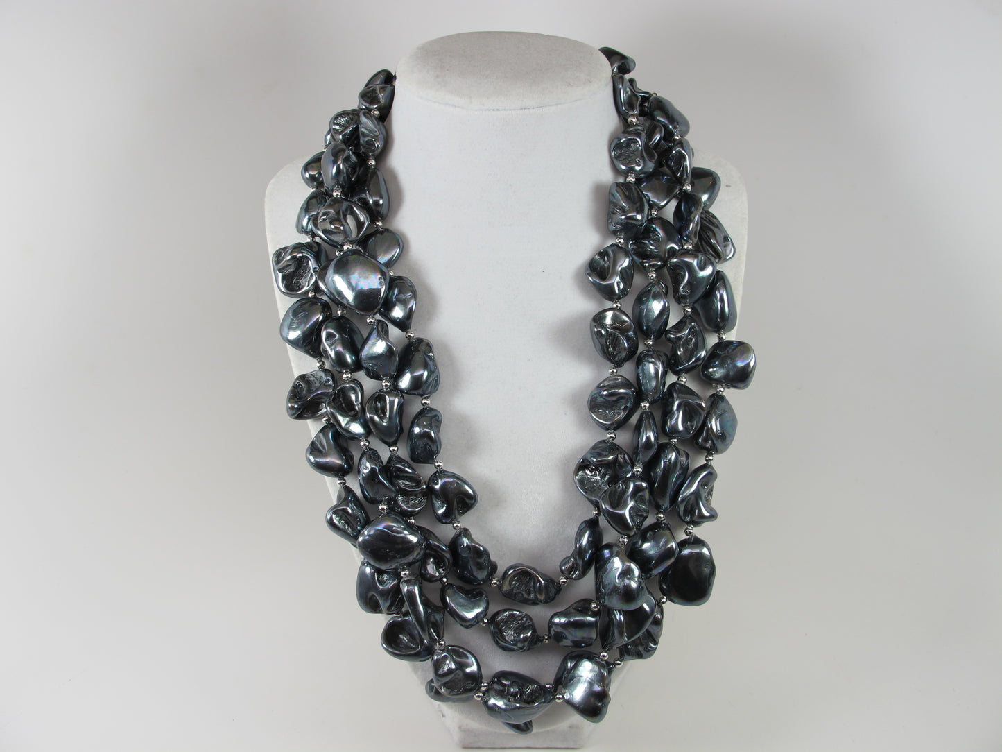 Shell black baroque pearl necklace, statement black mother of pearl necklace, chunky black baroque pearl jewelry, multistrand pearl