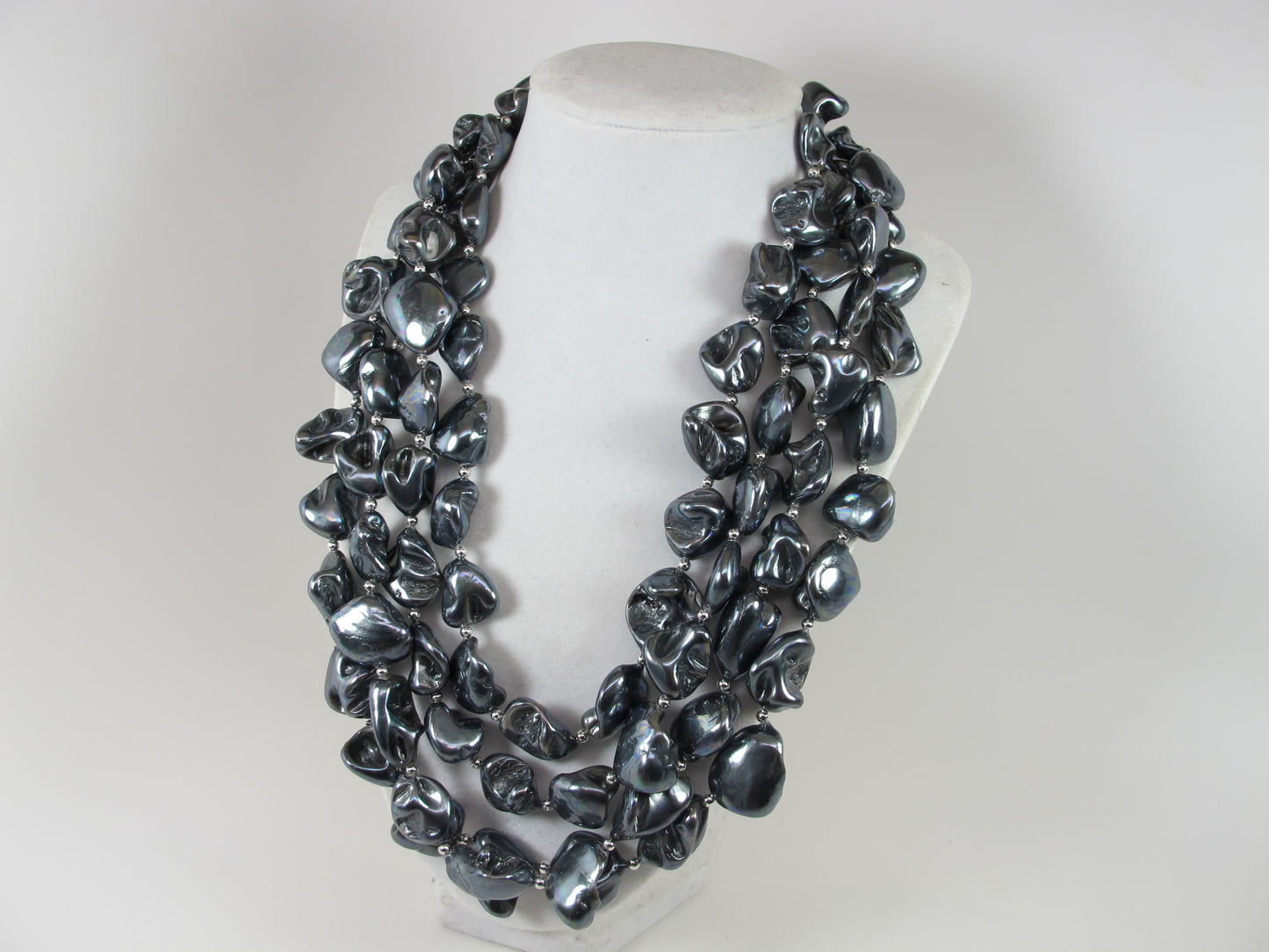 Shell black baroque pearl necklace, statement black mother of pearl necklace, chunky black baroque pearl jewelry, multistrand pearl