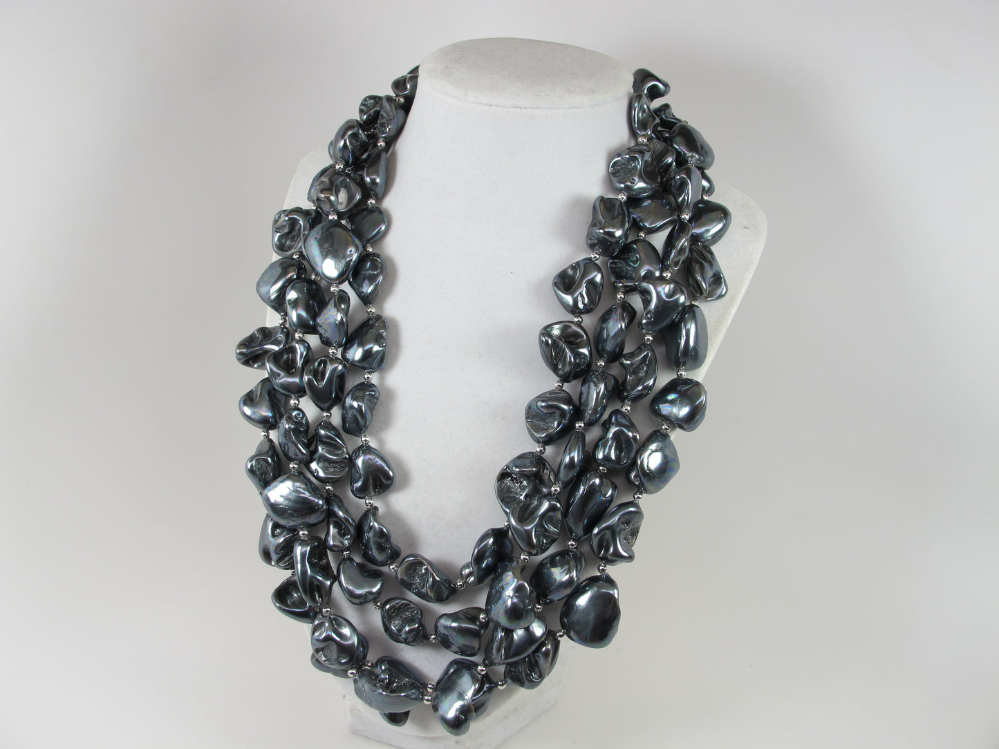 Shell black baroque pearl necklace, statement black mother of pearl necklace, chunky black baroque pearl jewelry, multistrand pearl