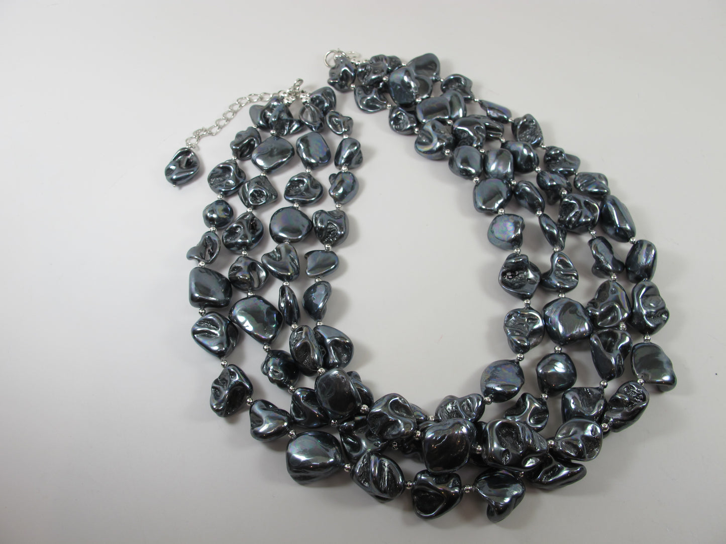 Shell black baroque pearl necklace, statement black mother of pearl necklace, chunky black baroque pearl jewelry, multistrand pearl