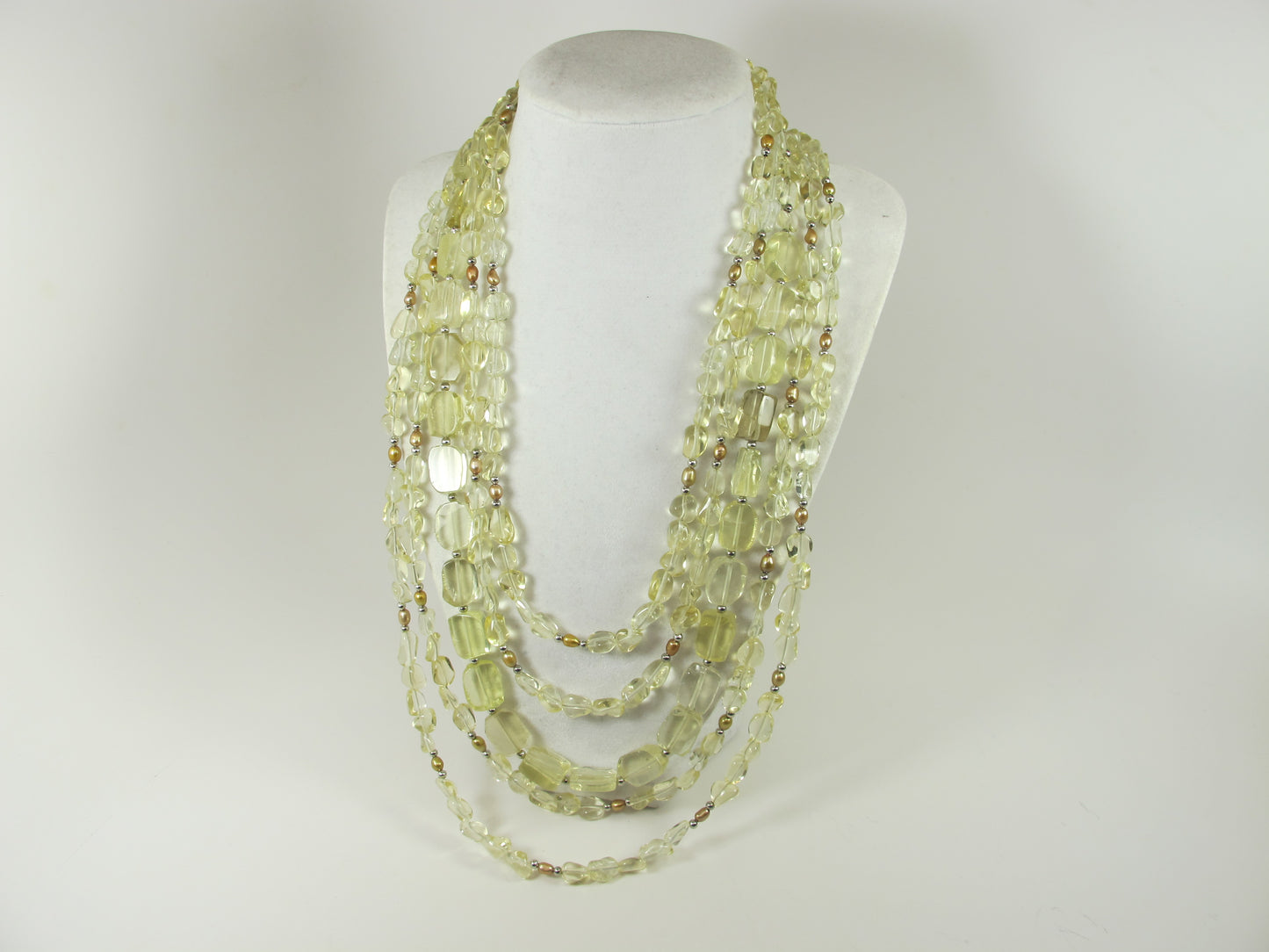Natural lemon quartz and gold pearl necklace, statement yellow quartz necklace, chunky gemstone and pearls jewelry multistrand lemon quartz
