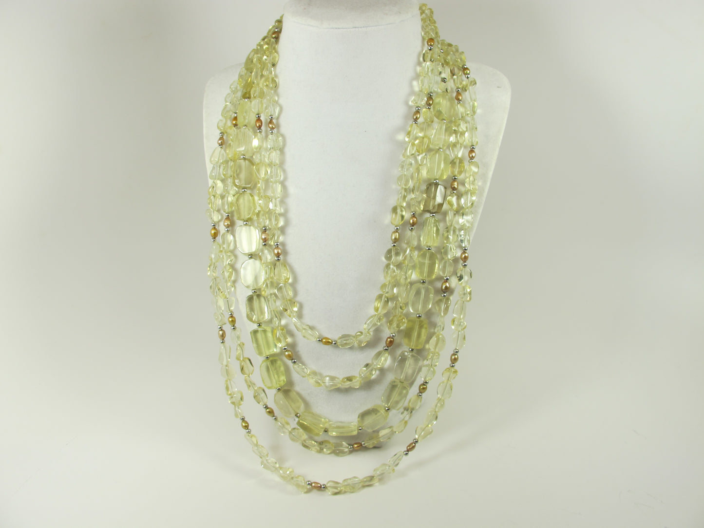 Natural lemon quartz and gold pearl necklace, statement yellow quartz necklace, chunky gemstone and pearls jewelry multistrand lemon quartz