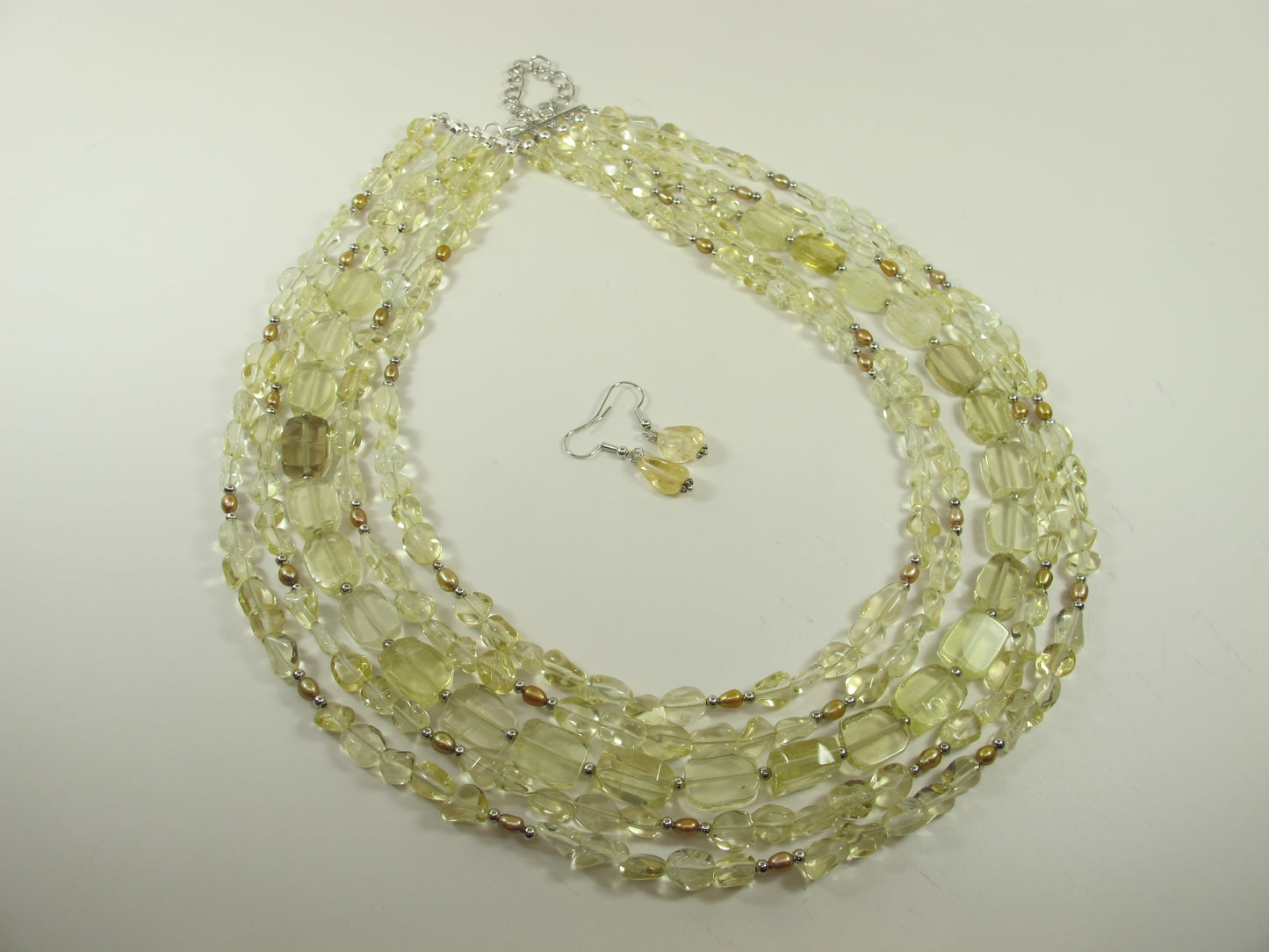 Natural lemon quartz and gold pearl necklace, statement yellow quartz necklace, chunky gemstone and pearls jewelry multistrand lemon quartz
