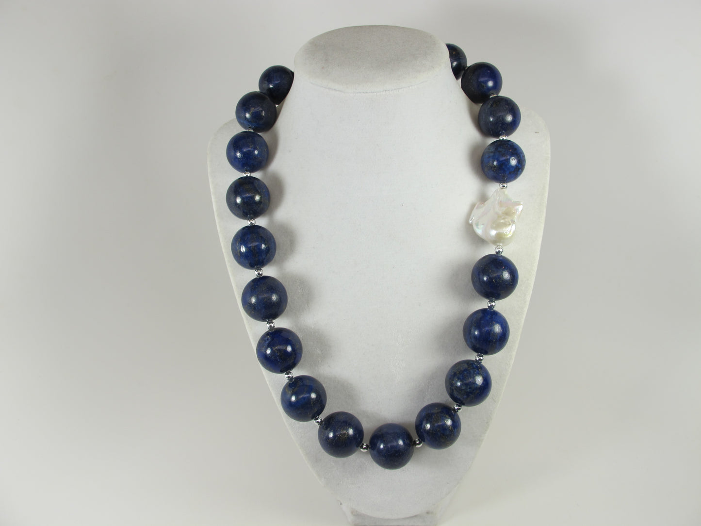 Natural blue lapis lazuli necklace, genuine blue gemstone necklace, chunky blue and white natural lapis lazuli gemstone necklace white pearl