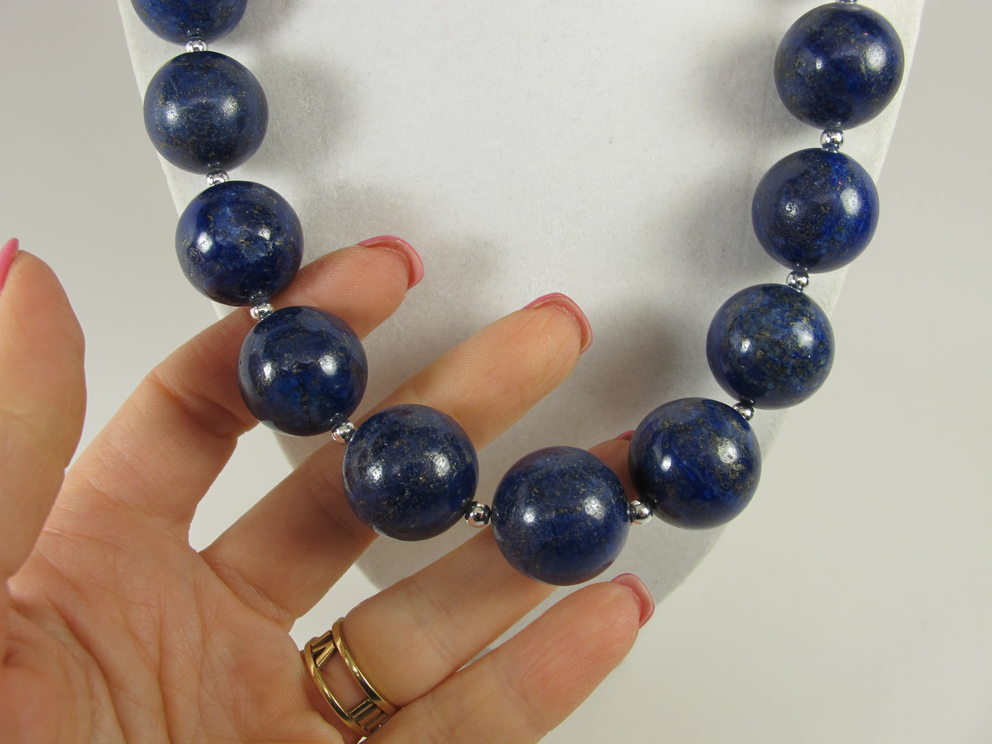 Natural blue lapis lazuli necklace, genuine blue gemstone necklace, chunky blue and white natural lapis lazuli gemstone necklace white pearl
