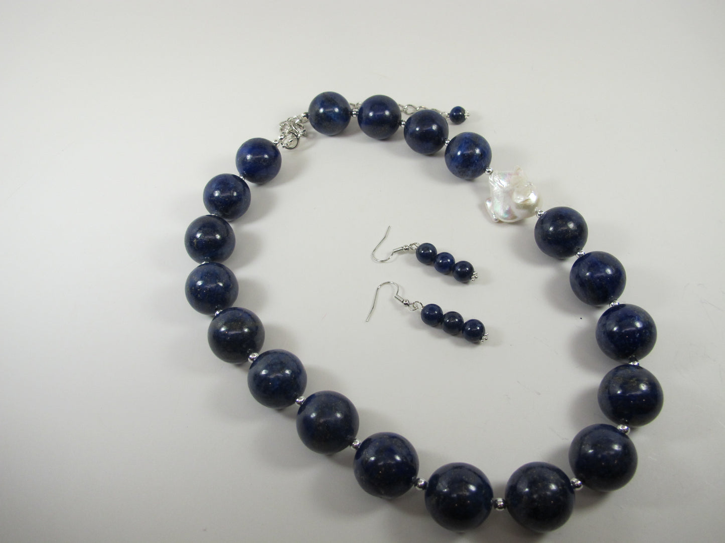 Natural blue lapis lazuli necklace, genuine blue gemstone necklace, chunky blue and white natural lapis lazuli gemstone necklace white pearl