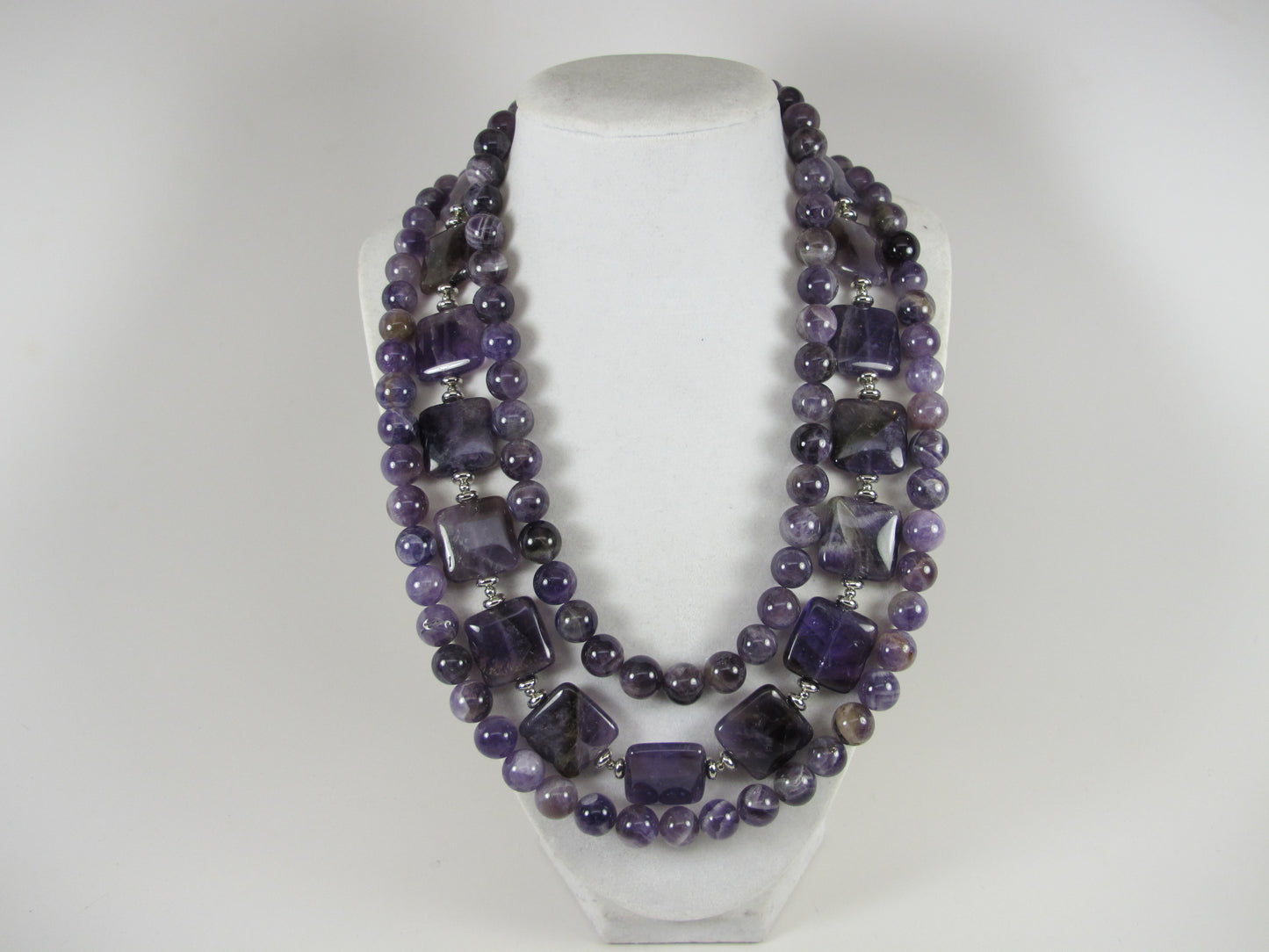 Chunky amethyst statement necklace,multi strand statement purple necklace, beaded necklace, big violet beads, amethyst statement jewelry
