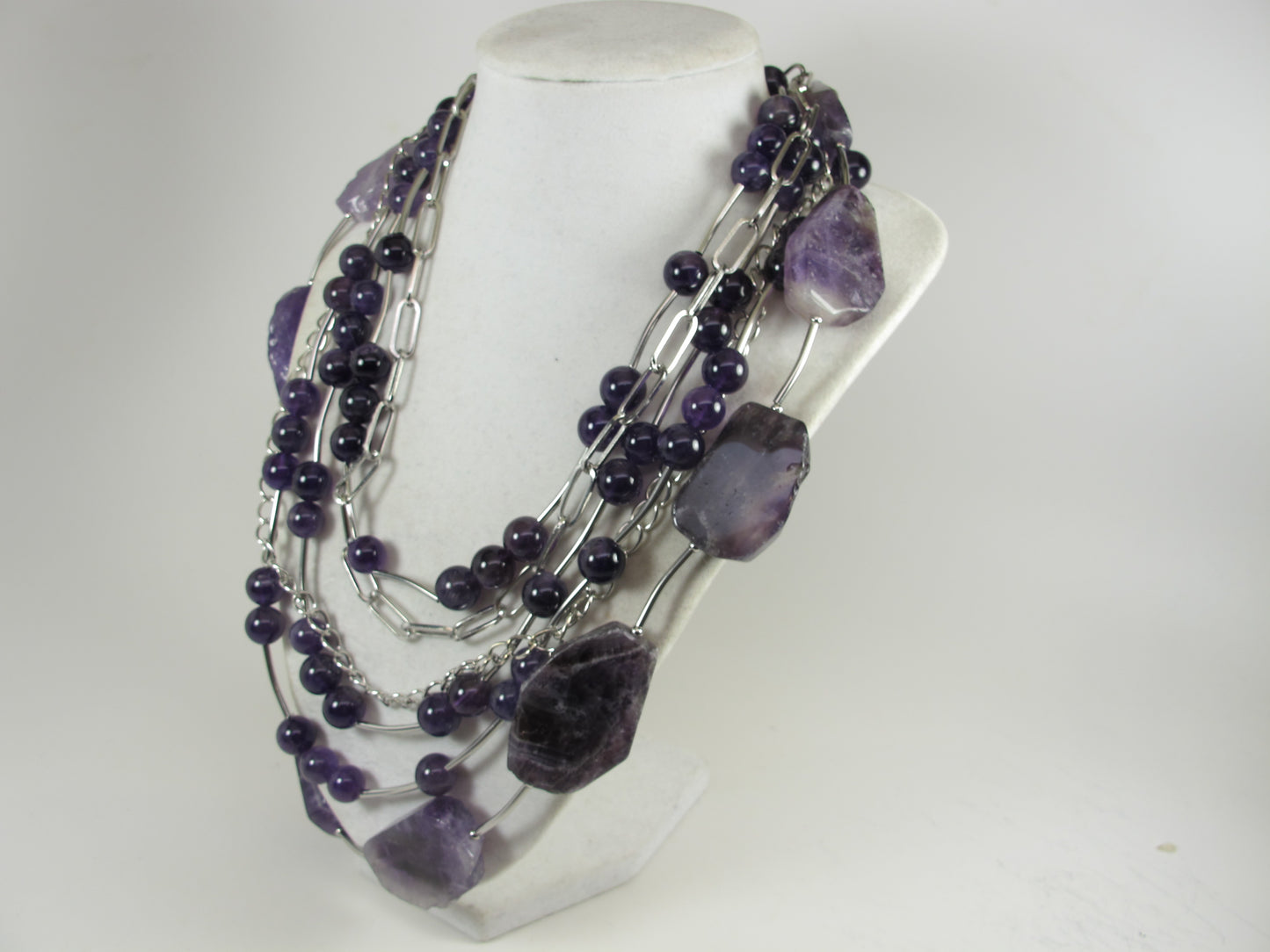Chunky amethyst statement necklace,multi strand statement purple necklace, beaded necklace, amethyst statement jewelry