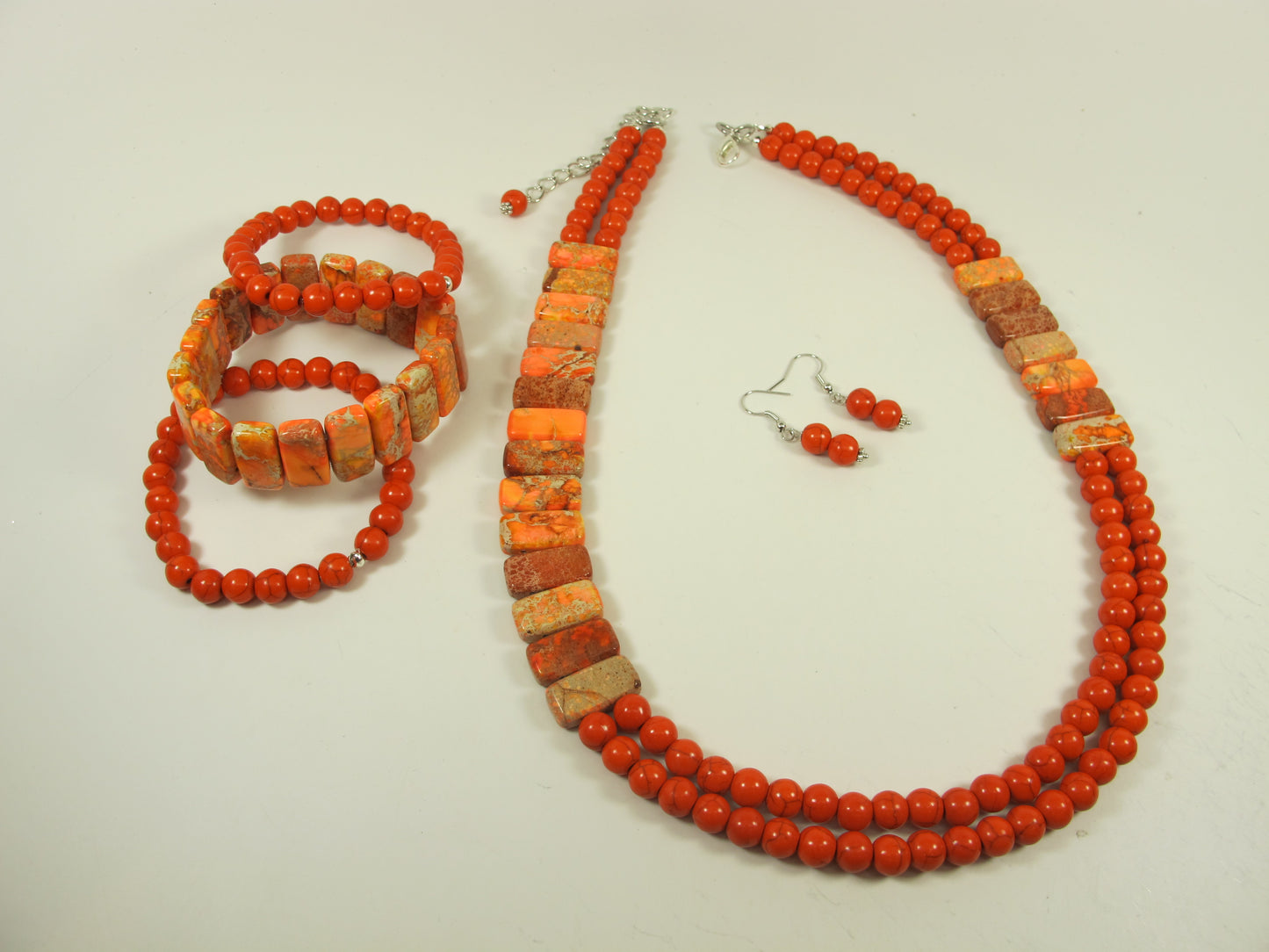 Chunky Orange Turquoise Necklace, Imperial Jasper, Multi Strand Statement