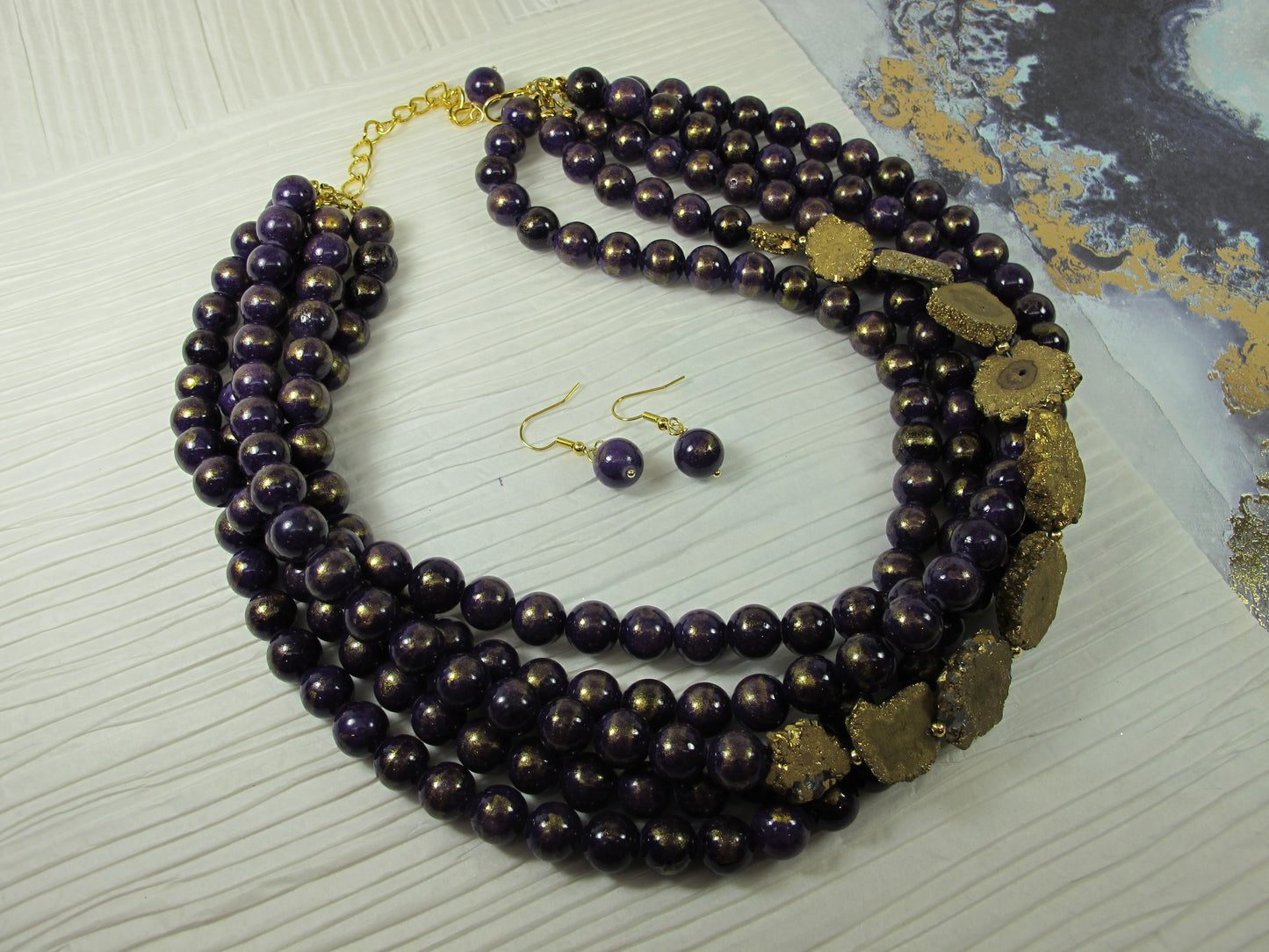 Chunky purple gemstone necklace, multi strand purple Mashan jade, drusy quartz beads, purple beaded choker, gemstone beads, natural gemstone