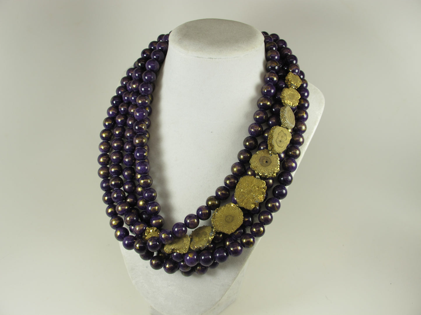 Chunky purple gemstone necklace, multi strand purple Mashan jade, drusy quartz beads, purple beaded choker, gemstone beads, natural gemstone