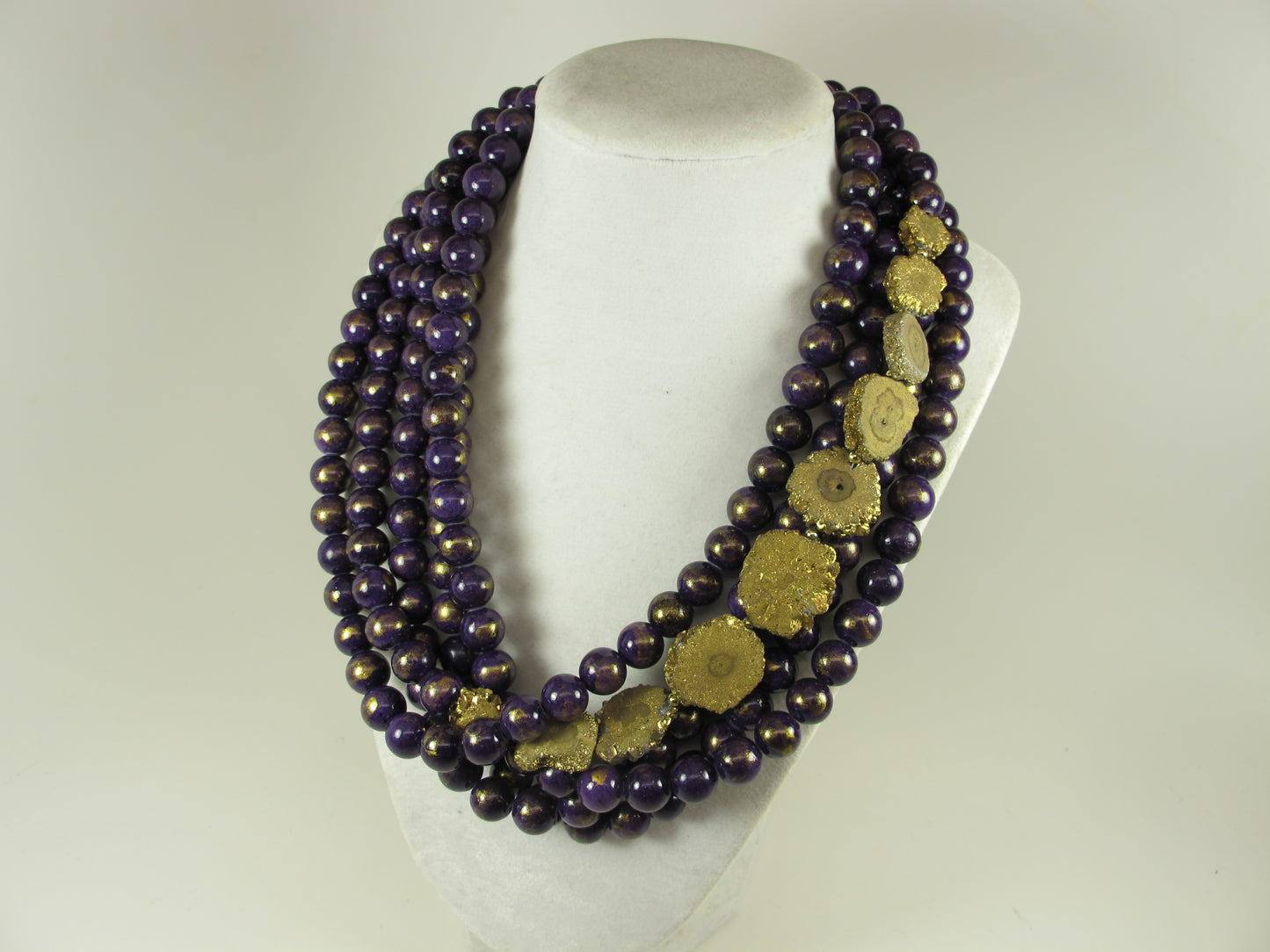 Chunky purple gemstone necklace, multi strand purple Mashan jade, drusy quartz beads, purple beaded choker, gemstone beads, natural gemstone