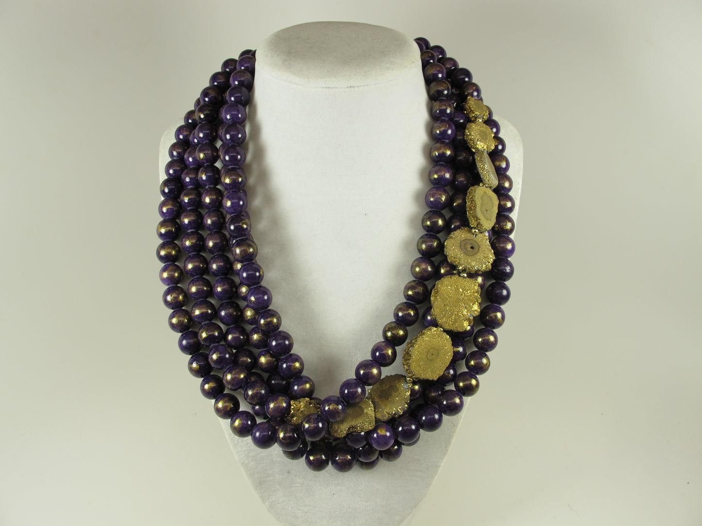Chunky purple gemstone necklace, multi strand purple Mashan jade, drusy quartz beads, purple beaded choker, gemstone beads, natural gemstone