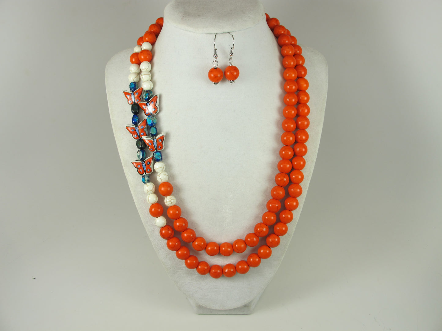 Chunky orange turquoise necklace, multi strand orange statement necklace, orange stone necklace, orange beaded necklace, multi strand ,matching earrings available