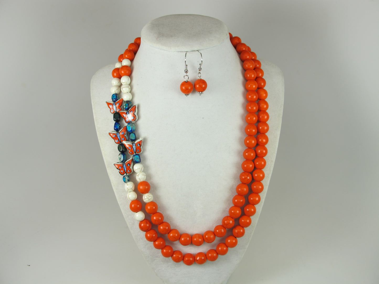 Chunky orange turquoise necklace, multi strand orange statement necklace, orange stone necklace, orange beaded necklace, multi strand ,matching earrings available