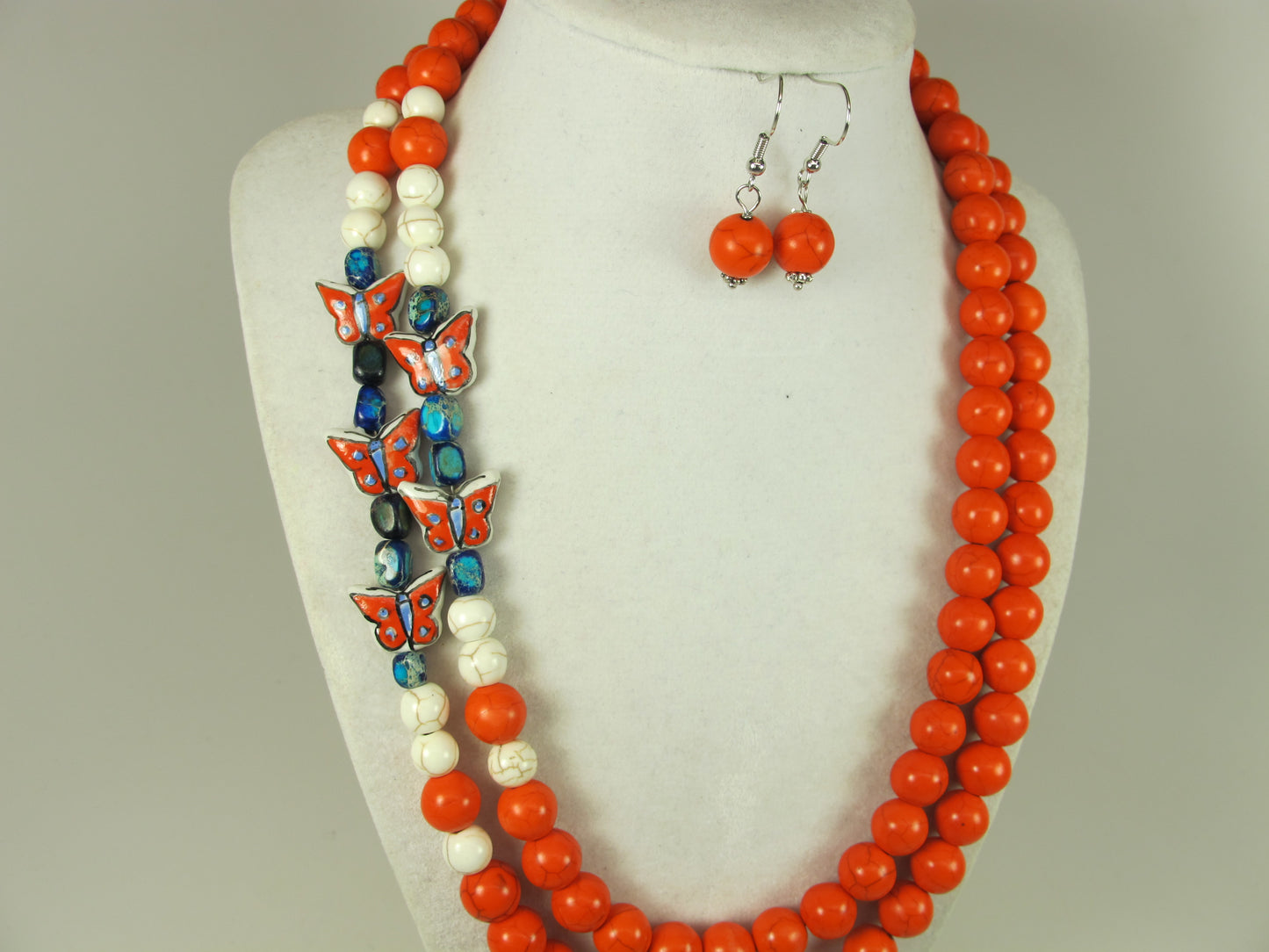Chunky orange turquoise necklace, multi strand orange statement necklace, orange stone necklace, orange beaded necklace, multi strand ,matching earrings available
