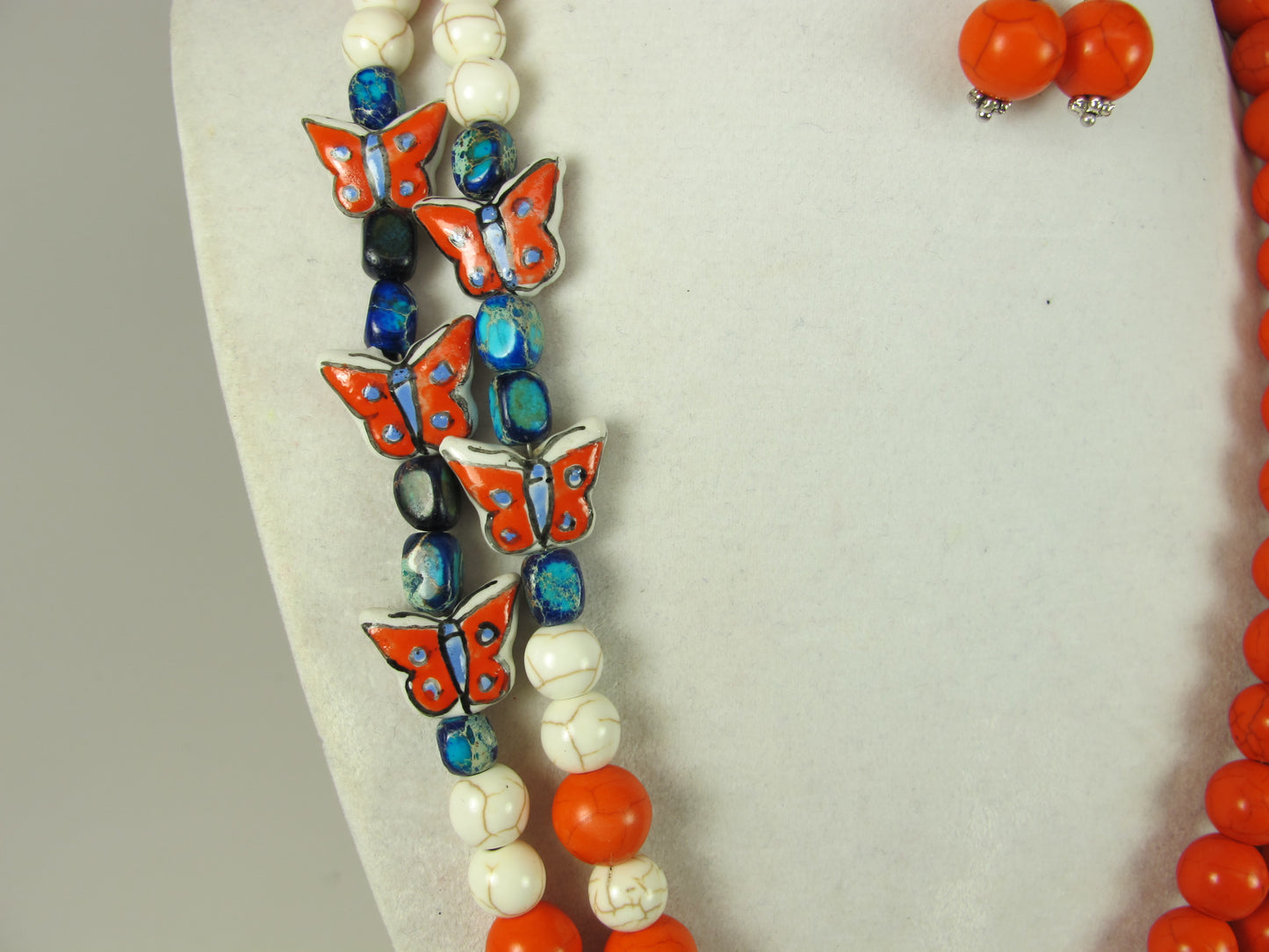 Chunky orange turquoise necklace, multi strand orange statement necklace, orange stone necklace, orange beaded necklace, multi strand ,matching earrings available