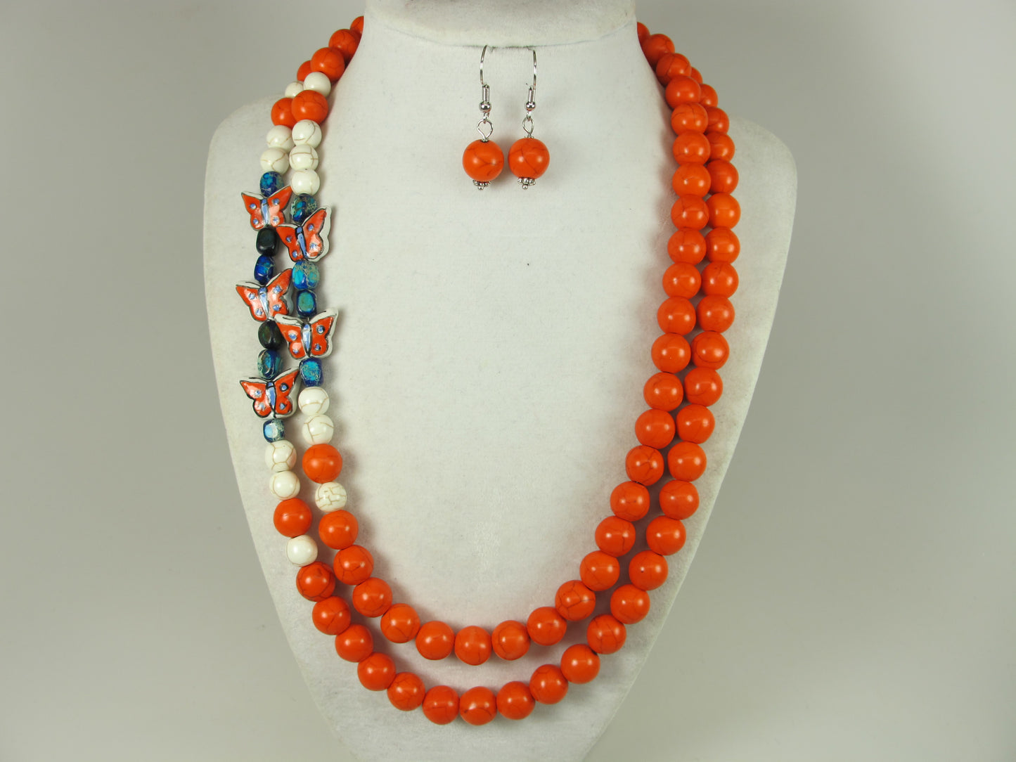 Chunky orange turquoise necklace, multi strand orange statement necklace, orange stone necklace, orange beaded necklace, multi strand ,matching earrings available
