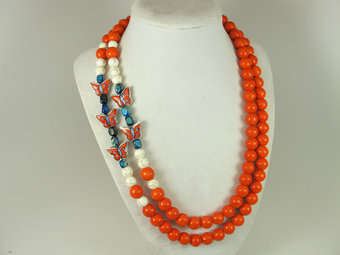 Chunky orange turquoise necklace, multi strand orange statement necklace, orange stone necklace, orange beaded necklace, multi strand ,matching earrings available