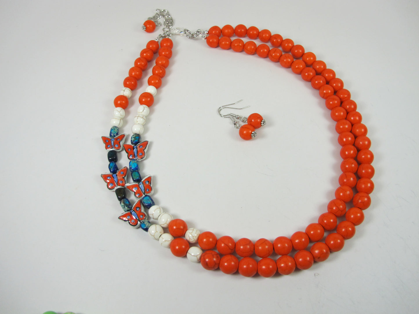 Chunky orange turquoise necklace, multi strand orange statement necklace, orange stone necklace, orange beaded necklace, multi strand ,matching earrings available