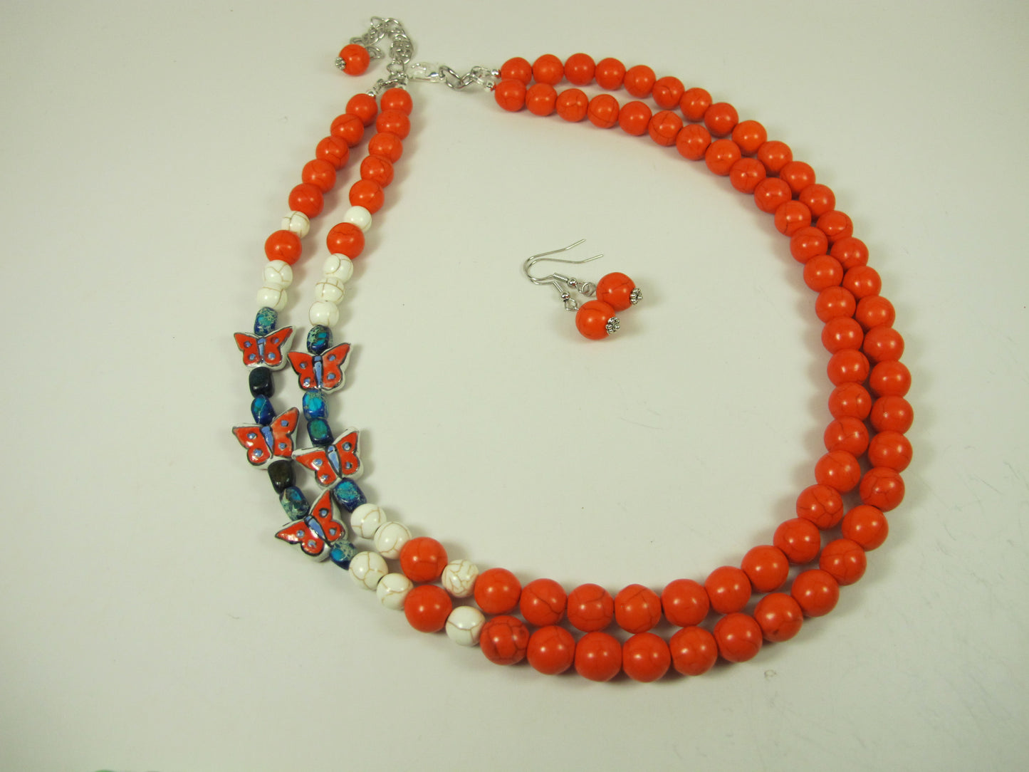 Chunky orange turquoise necklace, multi strand orange statement necklace, orange stone necklace, orange beaded necklace, multi strand ,matching earrings available