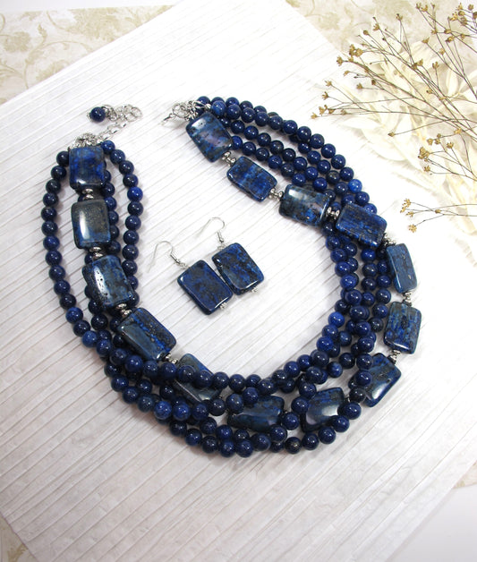 Natural blue lapis lazuli necklace, genuine blue gemstone necklace, chunky blue natural lapis lazuli  gemstone  necklace, royal blue