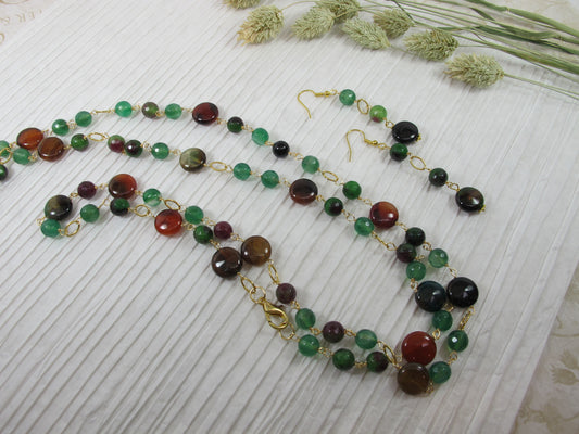 Green statement necklace, genuine green brown stone statement necklace, beaded necklace, green prehnite beads,amethyst statement jewelry