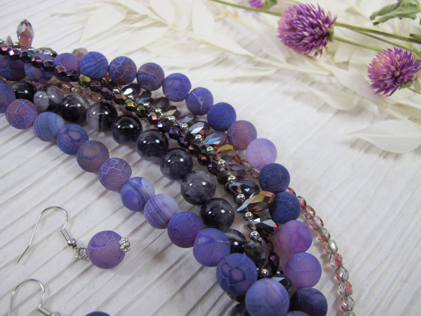 Chunky purple agate necklace, multi strand violet agate statement necklace, purple beaded choker, gemstone beads, statement jewelry,