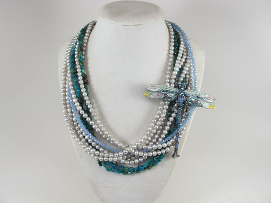 Genuine silver gray pearl and real turquoise necklace, silver gray statement pearl necklace chunky gray baroque pearl jewelry,baby blue gift