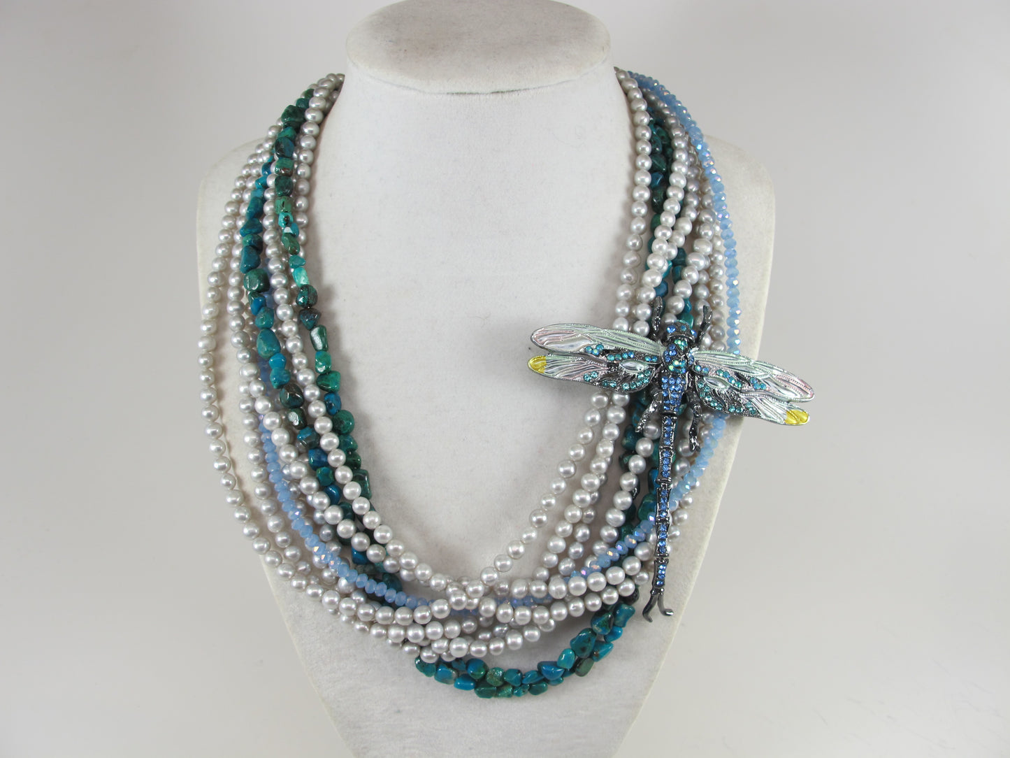 Genuine silver gray pearl and real turquoise necklace, silver gray statement pearl necklace chunky gray baroque pearl jewelry,baby blue gift