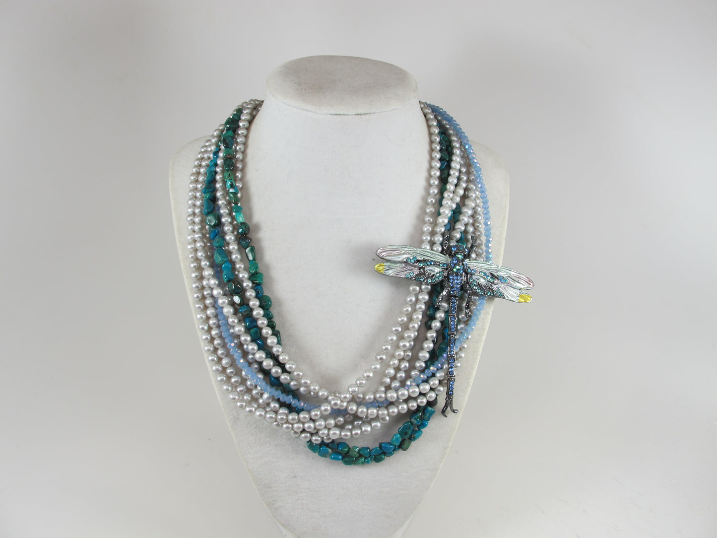 Genuine silver gray pearl and real turquoise necklace, silver gray statement pearl necklace chunky gray baroque pearl jewelry,baby blue gift