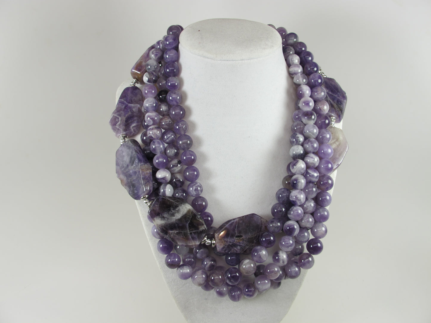 Chunky amethyst statement necklace,multi strand statement purple necklace, beaded necklace, big violet beads, amethyst statement jewelry