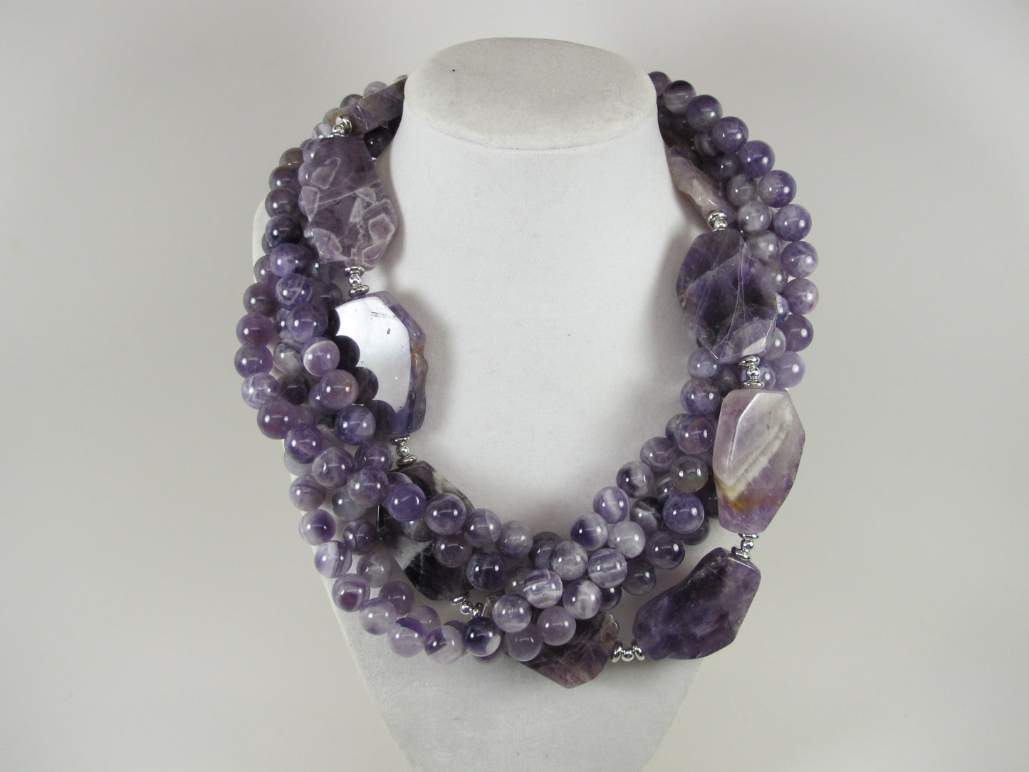 Chunky amethyst statement necklace,multi strand statement purple necklace, beaded necklace, big violet beads, amethyst statement jewelry