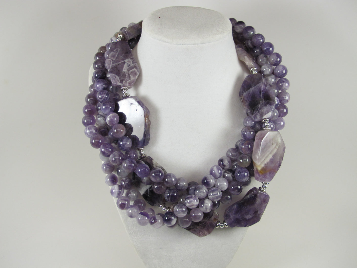 Chunky amethyst statement necklace,multi strand statement purple necklace, beaded necklace, big violet beads, amethyst statement jewelry