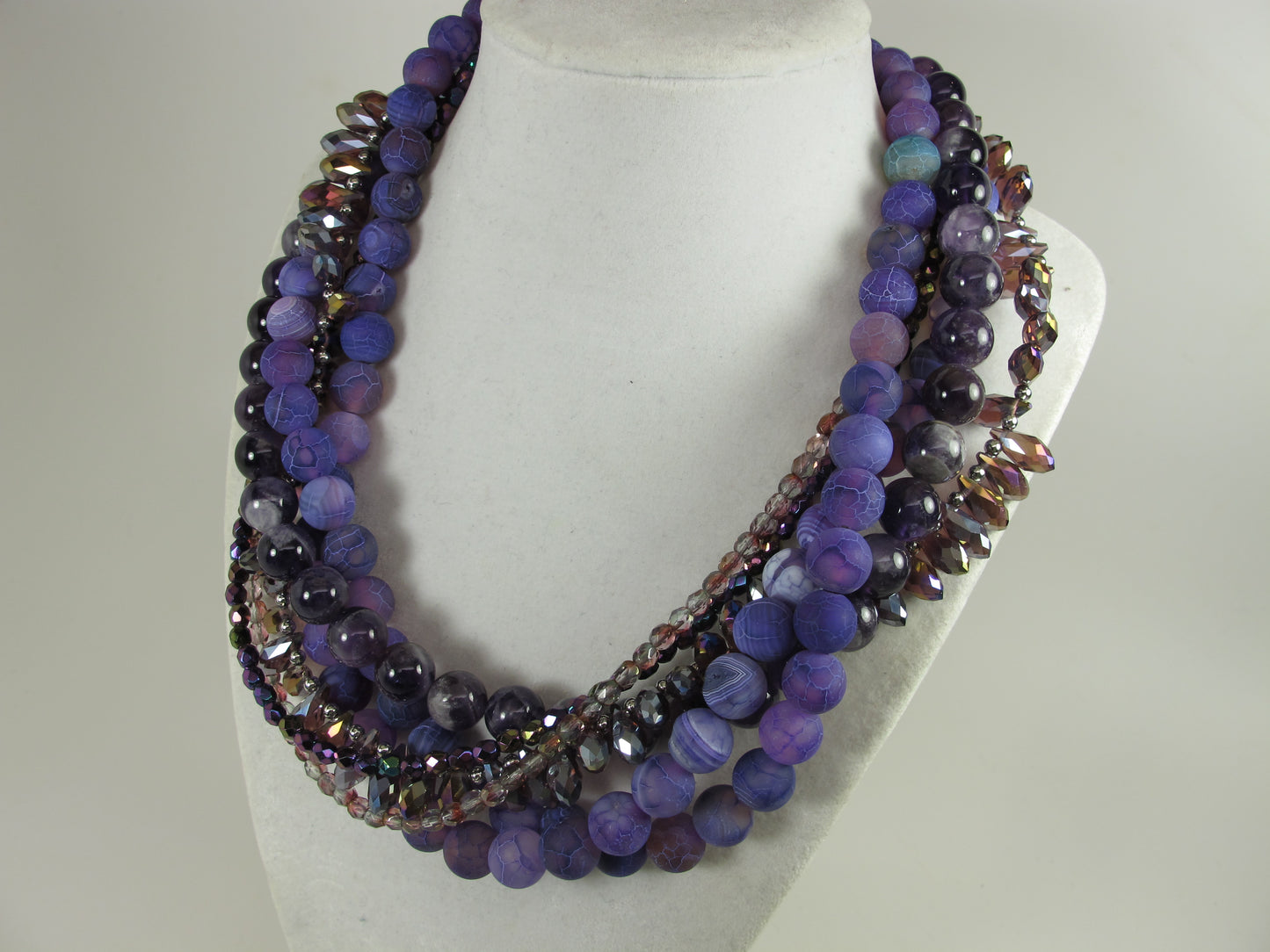 Chunky purple agate necklace, multi strand violet agate statement necklace, purple beaded choker, gemstone beads, statement jewelry,