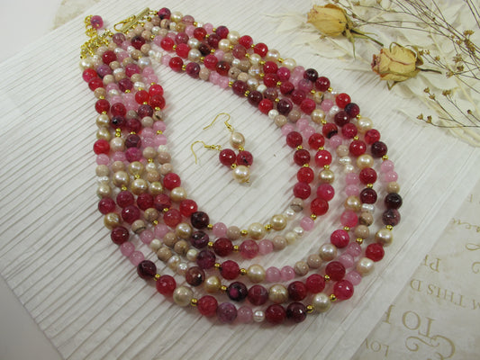 Chunky ruby red agate necklace,  statement cranberry necklace, stone necklace heavy ruby stripped agate beads, agate garnet statement jew