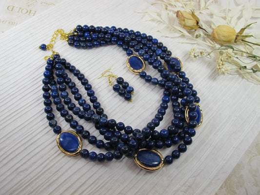 Natural blue lapis lazuli necklace, genuine blue gemstone necklace, chunky blue natural lapis lazuli gemstone necklace, royal blue