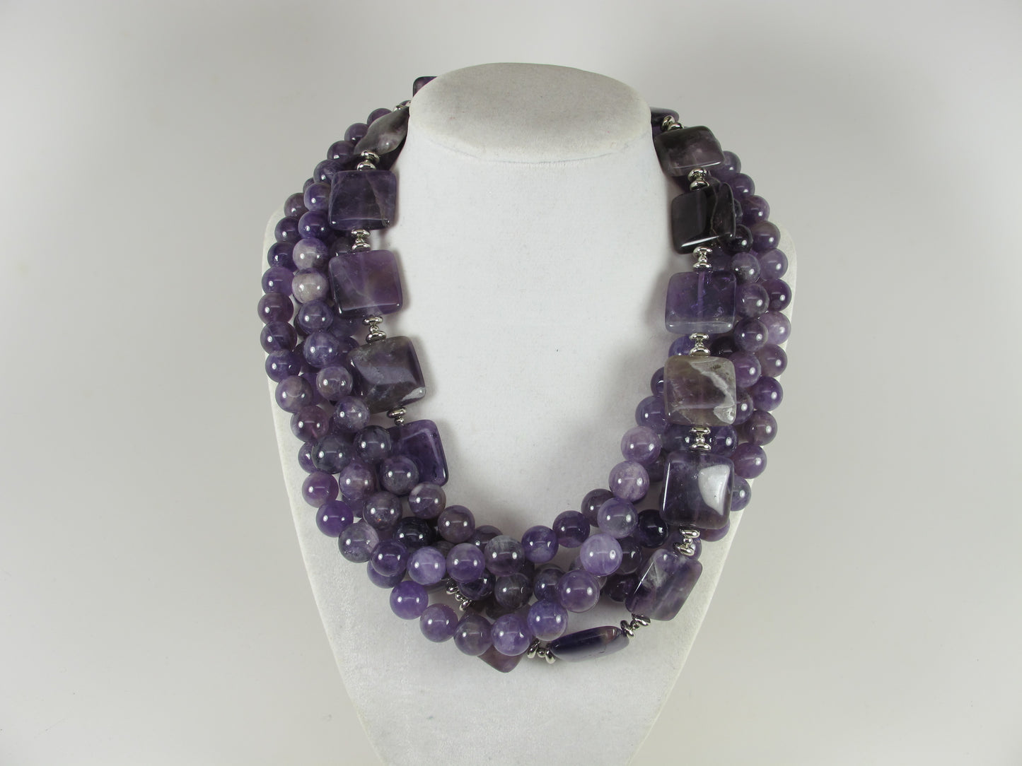 Chunky amethyst statement necklace,multi strand statement purple necklace, beaded necklace, big violet beads, amethyst statement jewelry