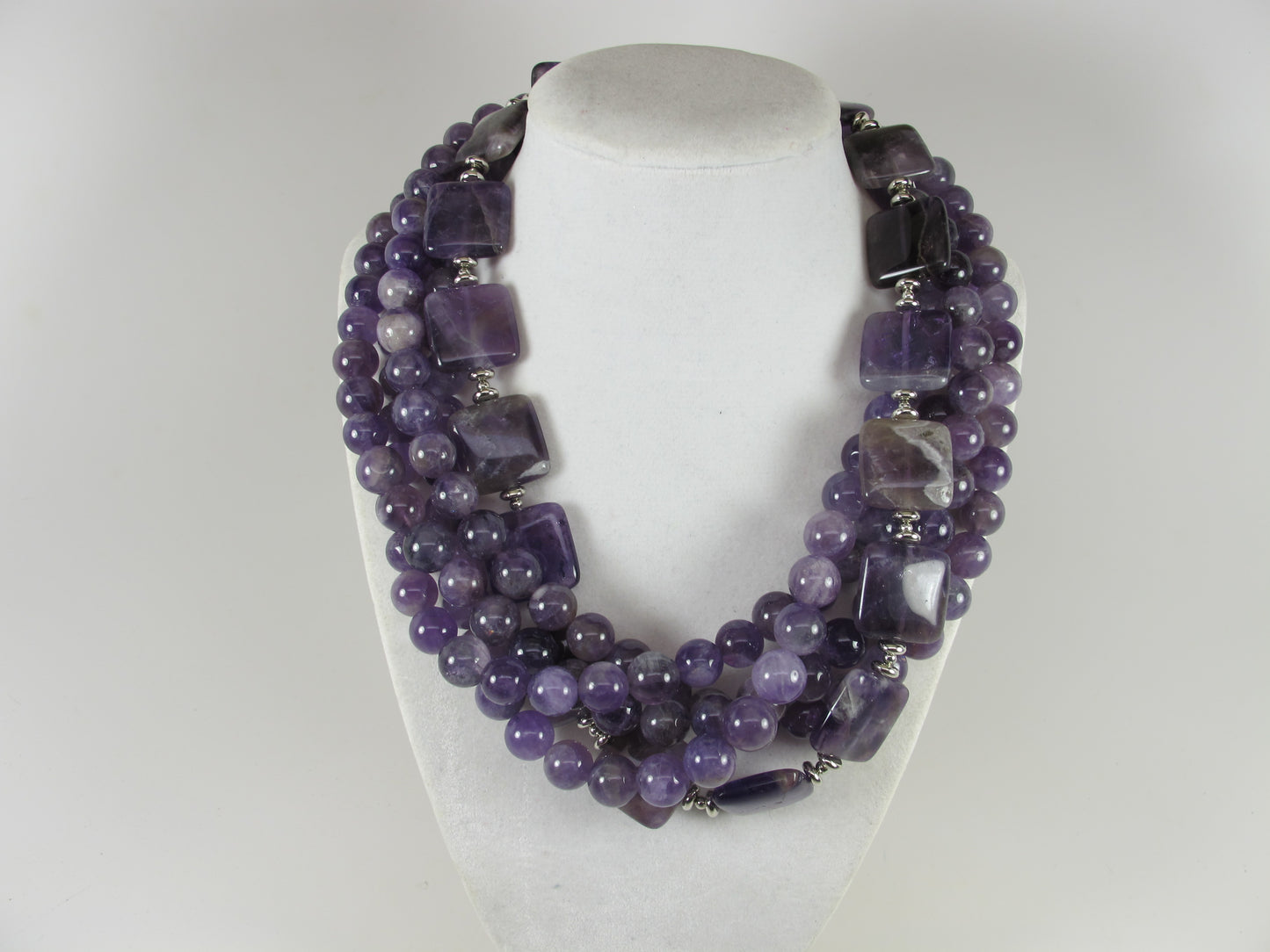 Chunky amethyst statement necklace,multi strand statement purple necklace, beaded necklace, big violet beads, amethyst statement jewelry