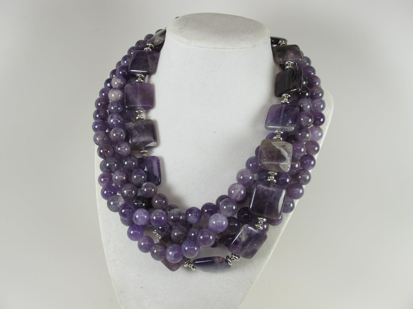 Chunky amethyst statement necklace,multi strand statement purple necklace, beaded necklace, big violet beads, amethyst statement jewelry