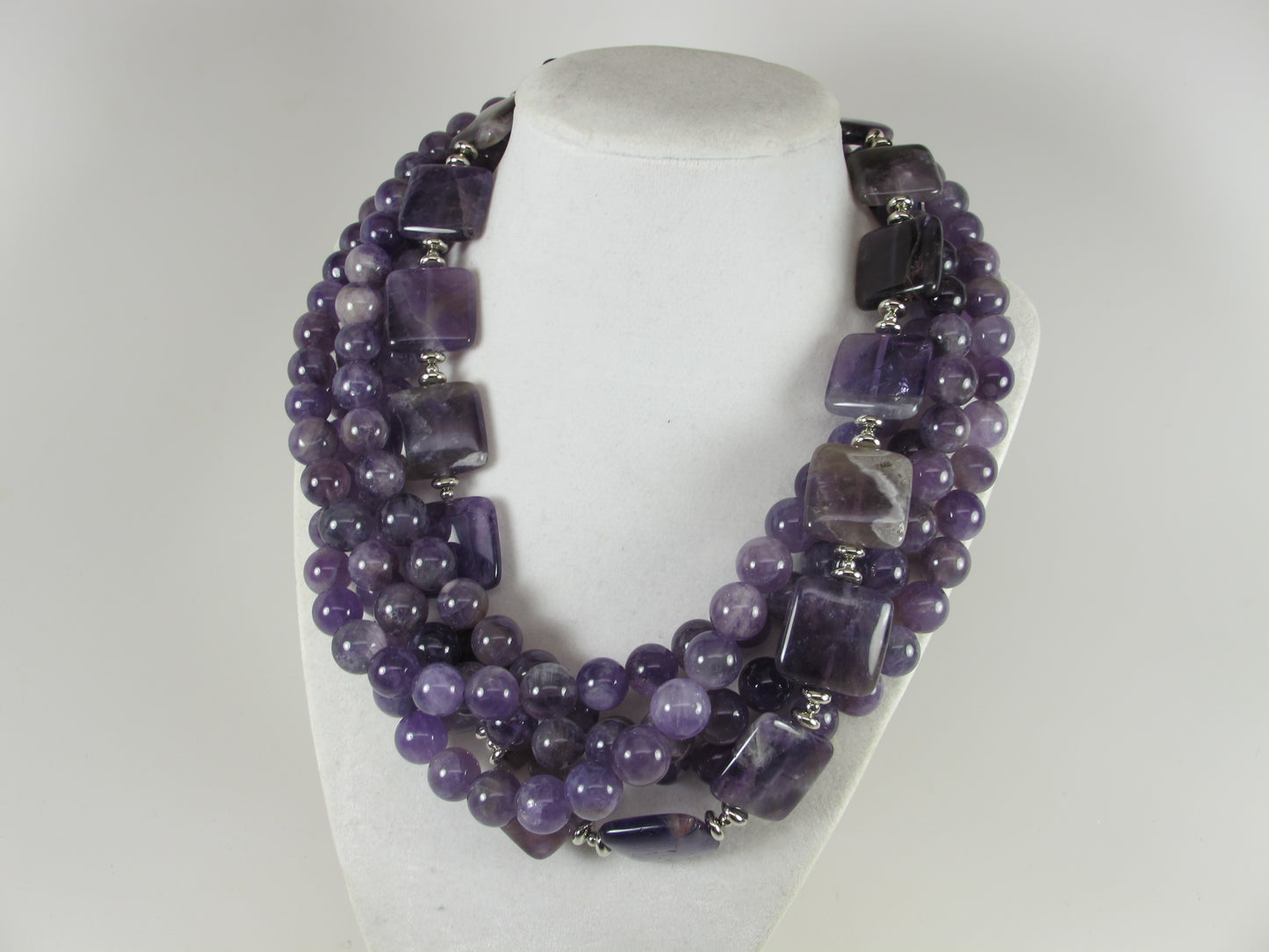 Chunky amethyst statement necklace,multi strand statement purple necklace, beaded necklace, big violet beads, amethyst statement jewelry