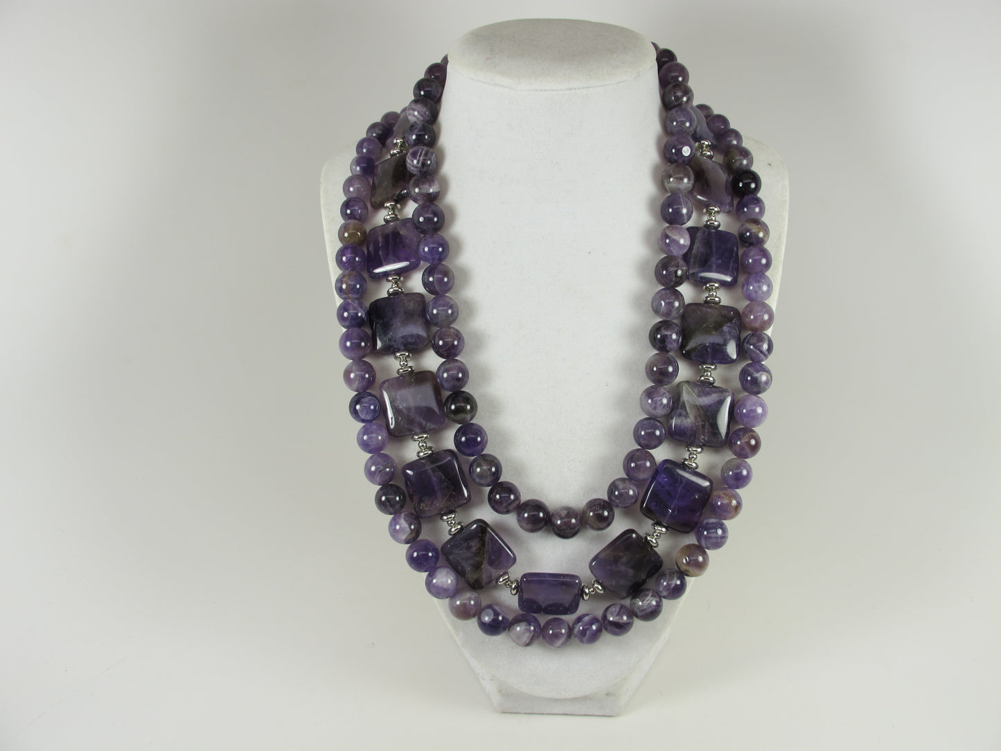 Chunky amethyst statement necklace,multi strand statement purple necklace, beaded necklace, big violet beads, amethyst statement jewelry