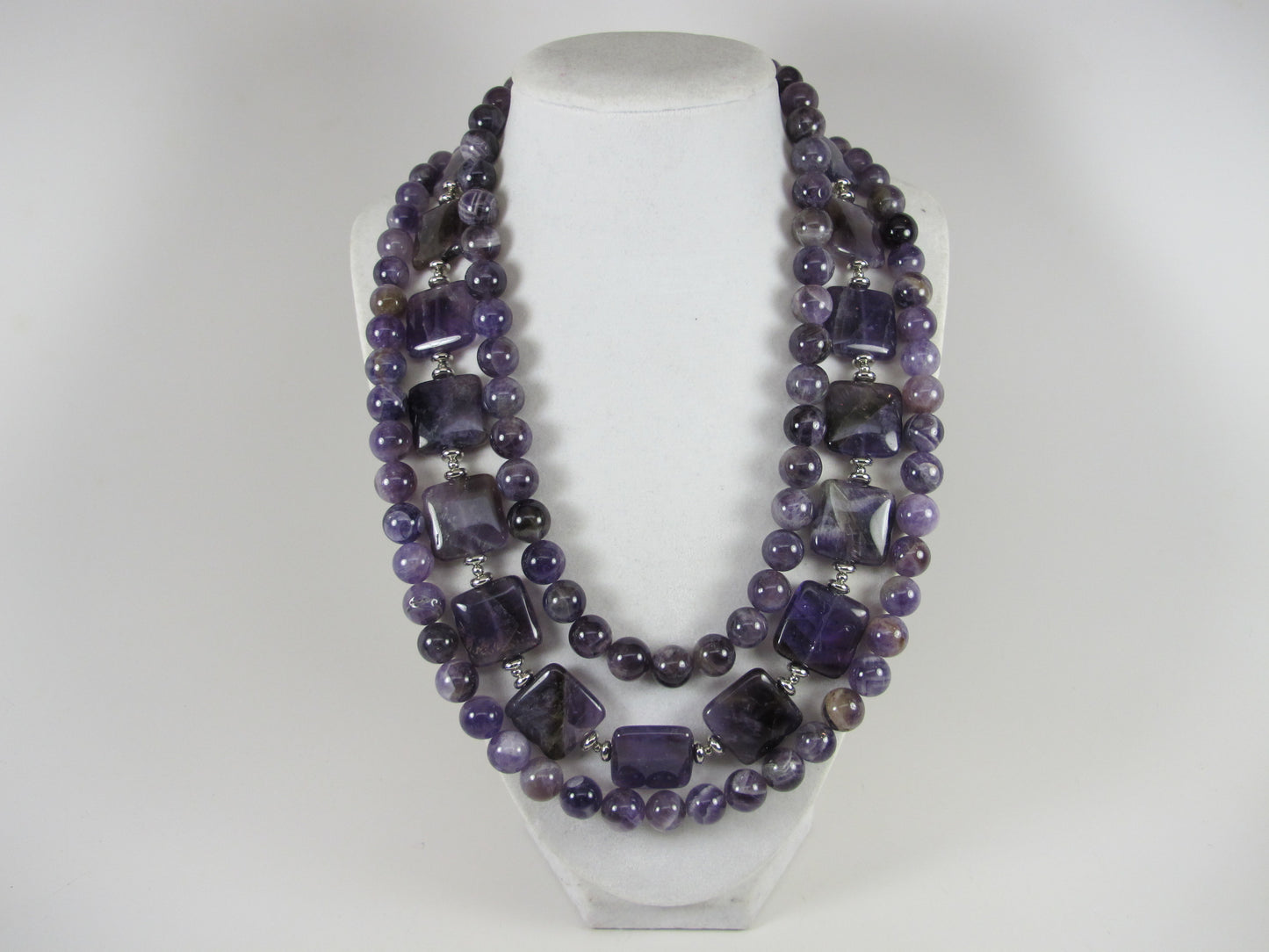 Chunky amethyst statement necklace,multi strand statement purple necklace, beaded necklace, big violet beads, amethyst statement jewelry