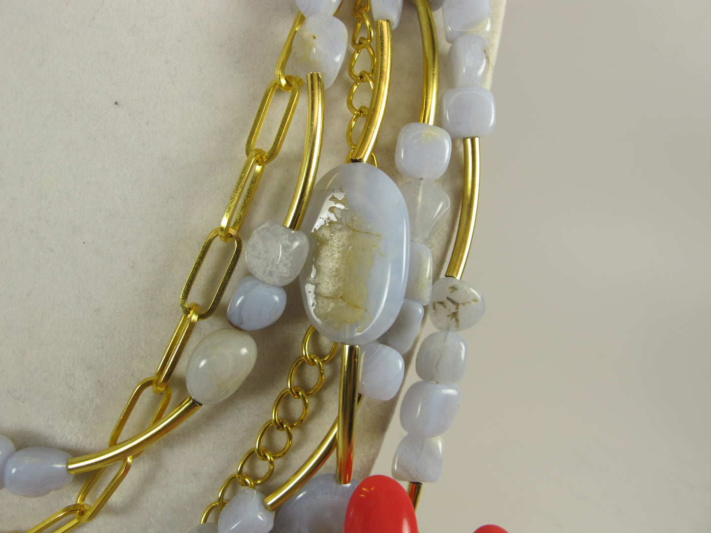 Pastel blue statement necklace, chunky multistrand blue lace agate jeweley, Easter chain