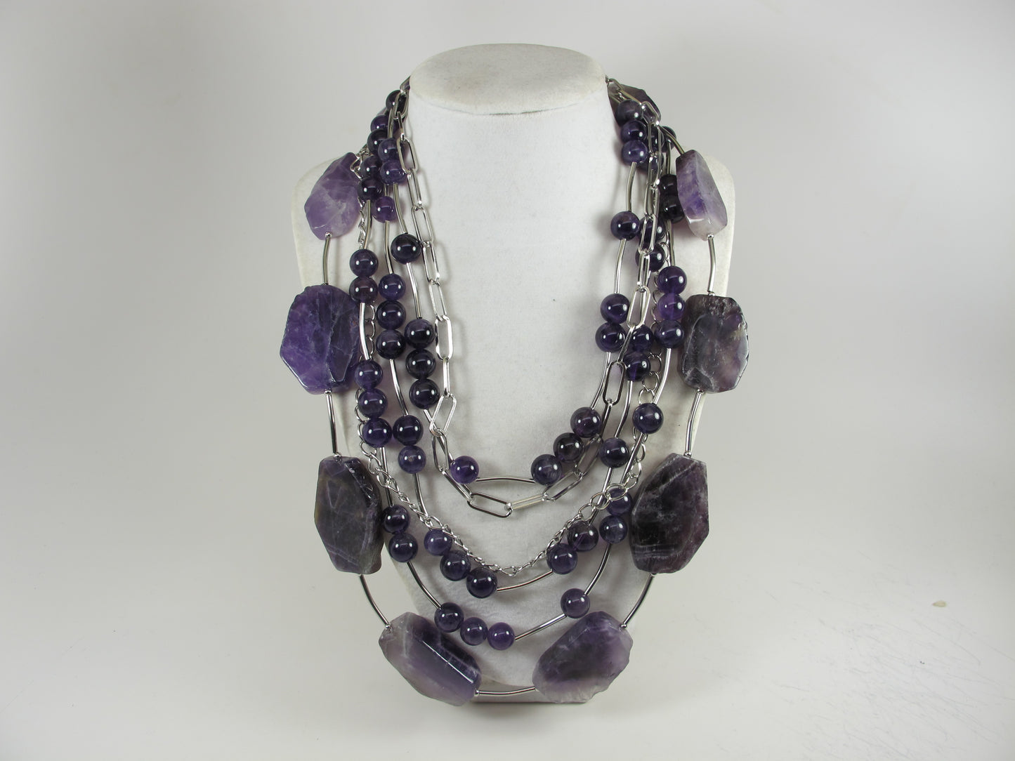 Chunky amethyst statement necklace,multi strand statement purple necklace, beaded necklace, amethyst statement jewelry