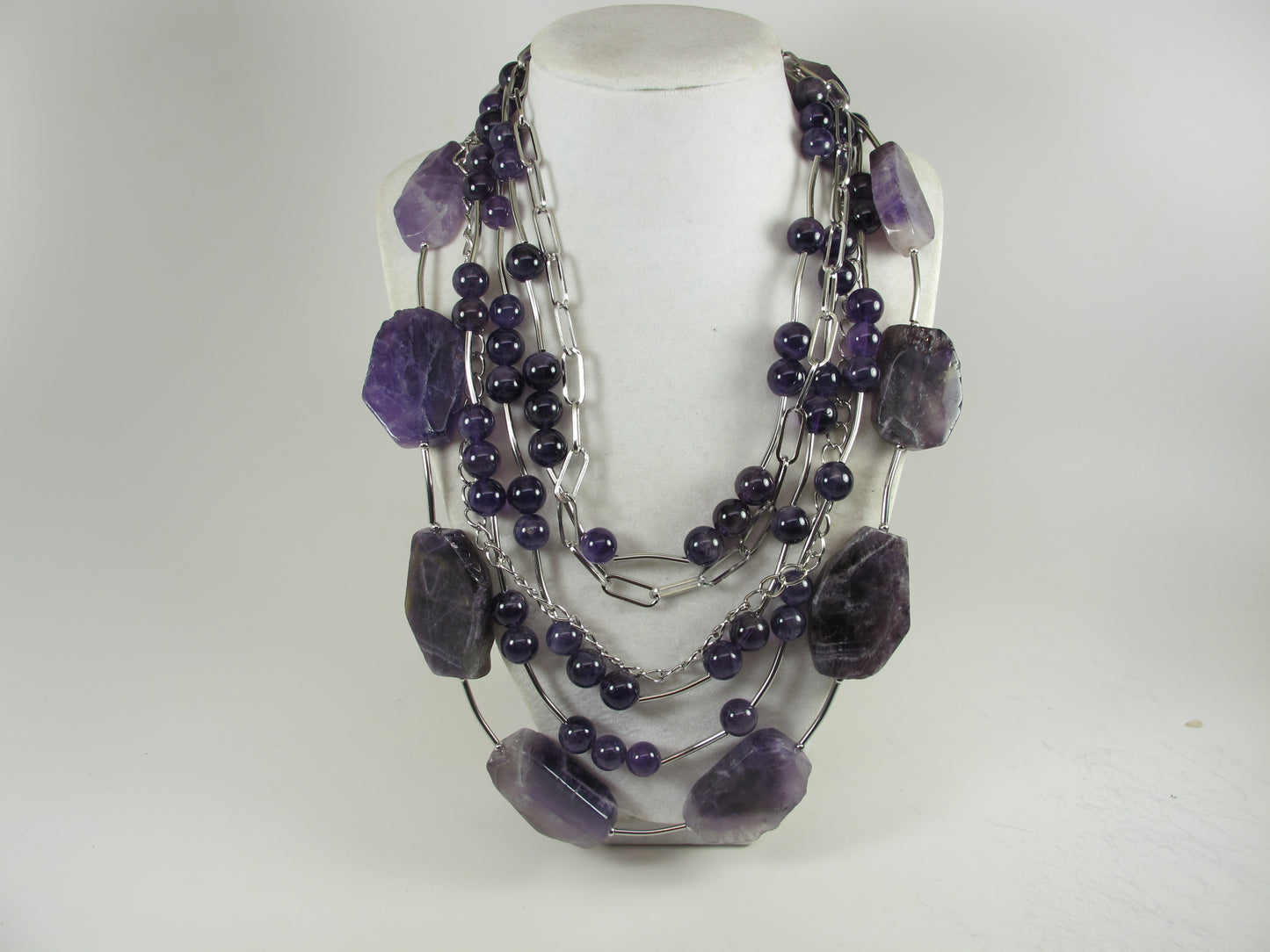 Chunky amethyst statement necklace,multi strand statement purple necklace, beaded necklace, amethyst statement jewelry
