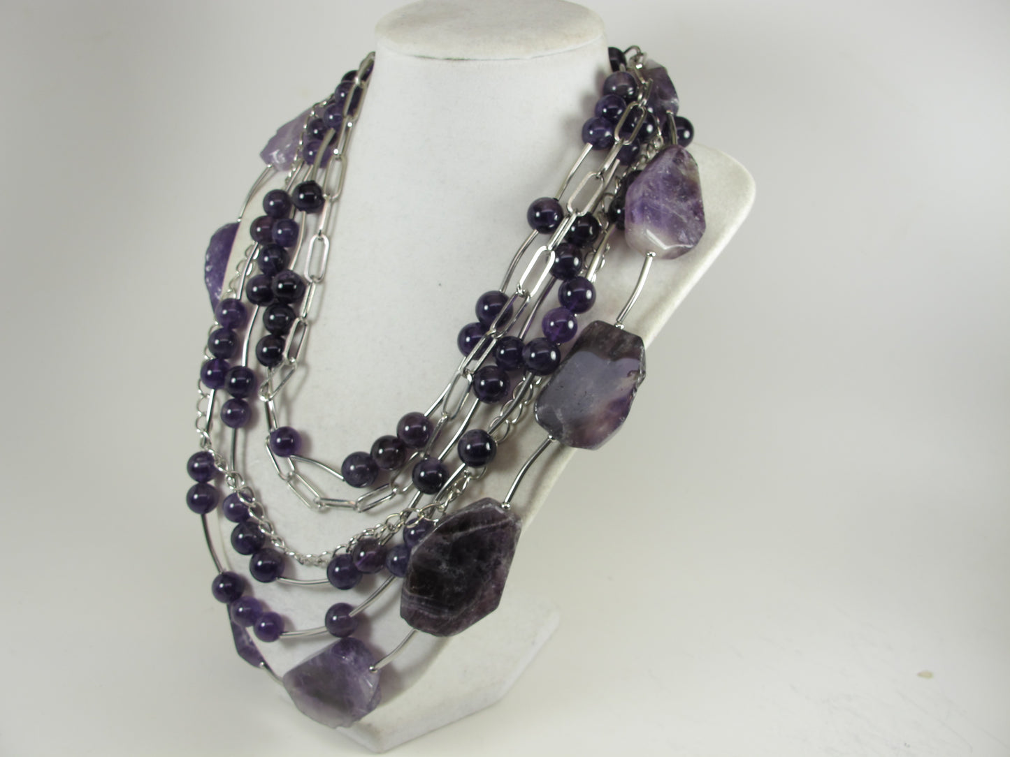 Chunky amethyst statement necklace,multi strand statement purple necklace, beaded necklace, amethyst statement jewelry