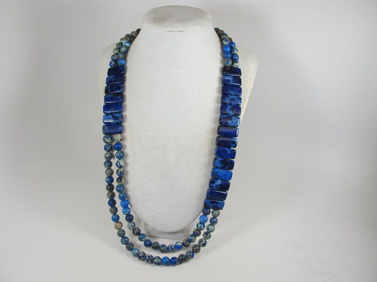 Imperial Blue Jasper Multi-Strand Necklace, Bold Turquoise Beaded Statement Piece, everyday gemstone necklace